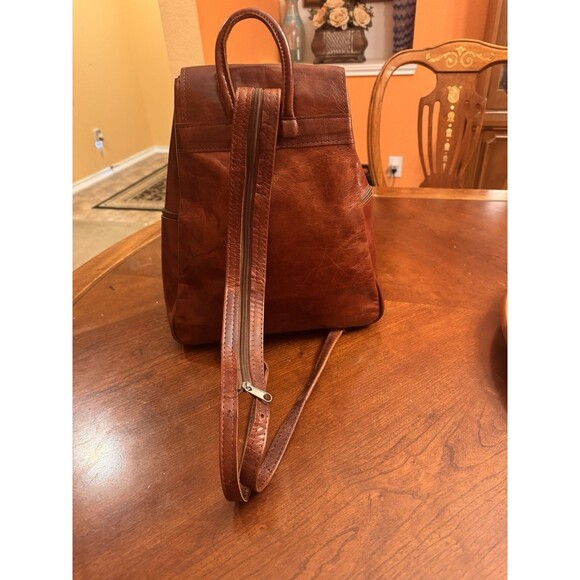 Vrai Cuir Large Brown Leather Backpack Drawstring Many Pockets 10” X 5 “ X 13” - Picture 13 of 16